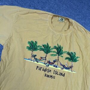 Vintage Authentic Pigment Shirt Mens XL Yellow Paradise Island Bahamas Cats